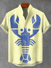 Lobster Art Vintage Print Cotton Linen Casual Shirt