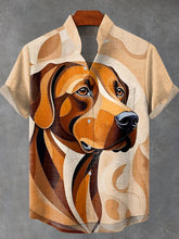 Abstract Funny Animals Geometry Dog Vintage Print Cotton Linen Casual Shirt