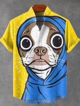 Blue Hoodie Boston Terrier Dog Vintage Print Cotton Linen Casual Shirt