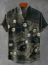 Halloween Grimace Black Cat Vintage Print Cotton Linen Casual Shirt