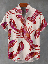 Big Red Lobster Vintage Print Cotton Linen Casual Shirt