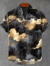 Golden Clouds Vintage Print Cotton Linen Casual Shirt
