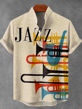 Colorful Jazz Trumpet Silhouette Decorative Pattern Cotton Linen Casual Shirt