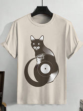 Men's Abstract Cat Record Art Print Cotton Casual T-Shirt