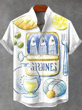 Canned Sardines Lemon Art Vintage Print Cotton Linen Casual Shirt