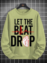 Men's Let The Beat Drop Heartbeat Graphic Print Cotton Long Sleeve T-Shirt Thin Sweatshirt