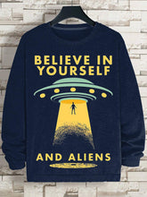 Men's UFO Believe In Yourself And Aliens Print Cotton Casual Sweatshirt