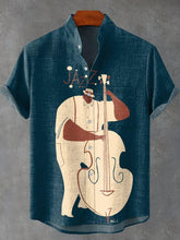 Decorative Pattern Of Jazz Cellist Playing Musician Art Cotton Linen Casual Shirt