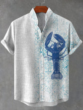 Lobster Print Cotton Linen Casual Shirt