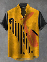 Vintage Colorblock Musicians Art Print Cotton Linen Casual Shirt