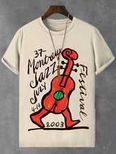 Men's Jazz Festival Dancing Guitar Art Print Cotton Casual T-Shirt