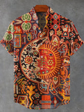 Sun and Moon Ethnic Tribes Pattern Art Print Cotton Linen Casual Shirt