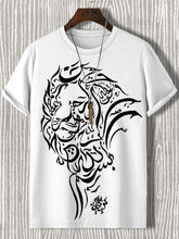 Men's Lion Calligraphy Art Print Cotton Casual T-Shirt