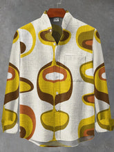 60s 70s Mod Retro Fabric Pattern Print Cotton Linen Long Sleeve Shirt