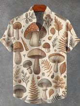 Group of Mushrooms Art Print Cotton Linen Casual Shirt
