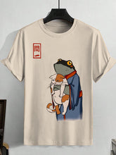 Men's Frog In Kimono And Unhappy Cat Japanese Art Print Cotton Casual T-Shirt