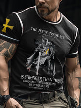 Men's Cotton Retro Knight Faith Contrast Stitch Print T-Shirt