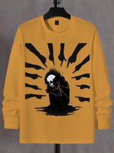 Men's Scared Skeleton Halloween Print Cotton Long Sleeve T-Shirt Thin Sweatshirt