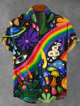 Eyes Mushroom Rainbow Abstract Art Print Cotton Linen Casual Shirt