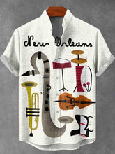 Simple Color Block Musical Instrument Decorative Pattern Cotton Linen Casual Shirt