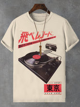 Men's Retro Japanese Tokyo Music Record Art Print Cotton Casual T-Shirt