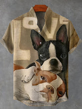 Love Boston Terrier Art Print Cotton Linen Casual Shirt