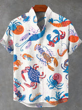 Colorful Sea Creatures Vintage Print Cotton Linen Casual Shirt