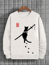 Men's Cat Samurai Japanese Art Print Cotton Casual Sweatshirt