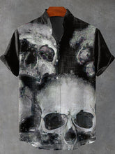 Dark Skull Vintage Print Cotton Linen Casual Shirt
