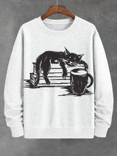 Men's Sleeping Cat Sketching Art Print Cotton Casual Sweatshirt