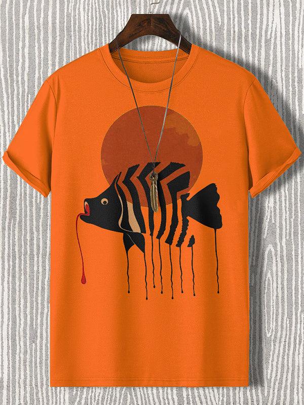 Men's Fish Environmental Protection Graphic Print Cotton Casual T-Shirt