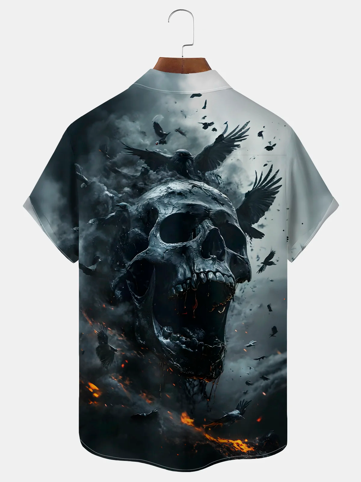 Retro Music Skull Guitar Print Men's Button Pocket Short Sleeve Shirt Big & Tall