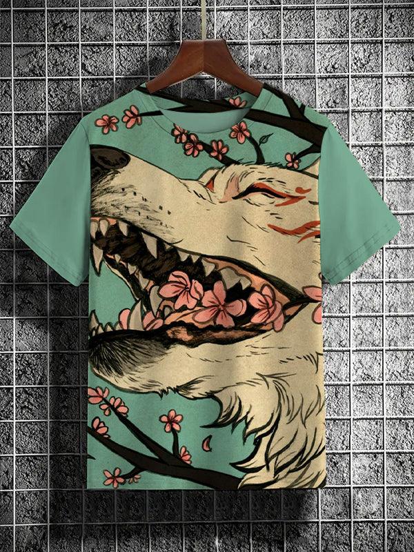 Men's Fox Demon Cherry Blossom Art Print Casual Short Sleeve T-Shirt