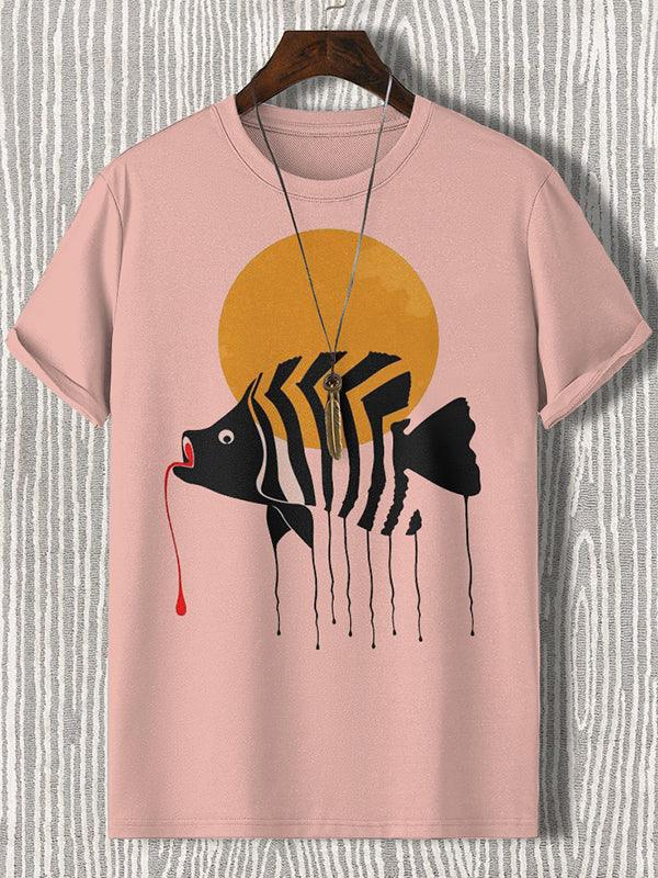 Men's Fish Environmental Protection Graphic Print Cotton Casual T-Shirt