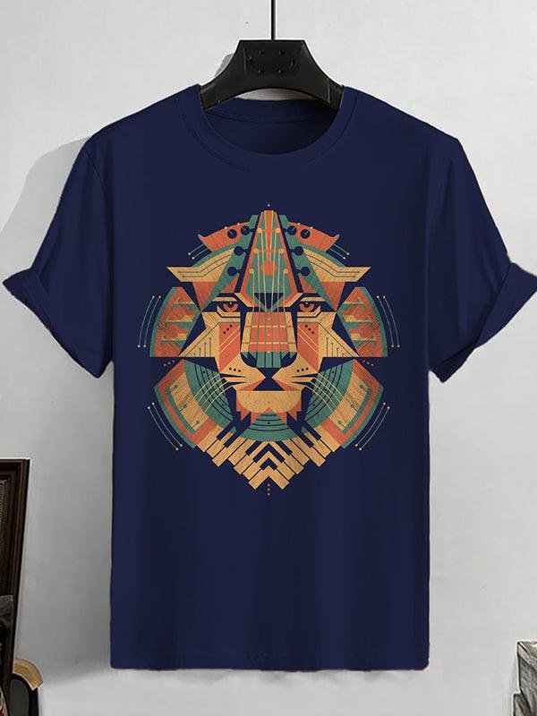 Men's African Lion Totem Graphic Print Cotton Casual T-Shirt
