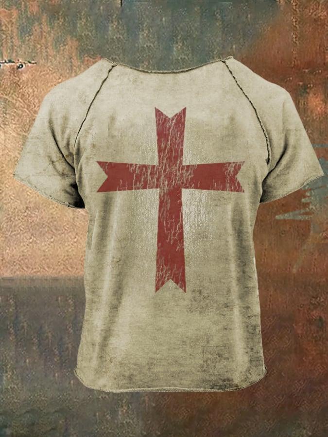 Men's Faith Crusader Templar Roll Hem Design Printed T-Shirt