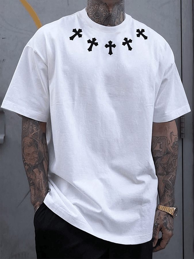 Men's Faith Cross Print Casual Short Sleeve T-Shirt