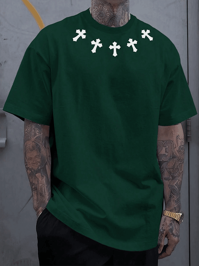 Men's Faith Cross Print Casual Short Sleeve T-Shirt