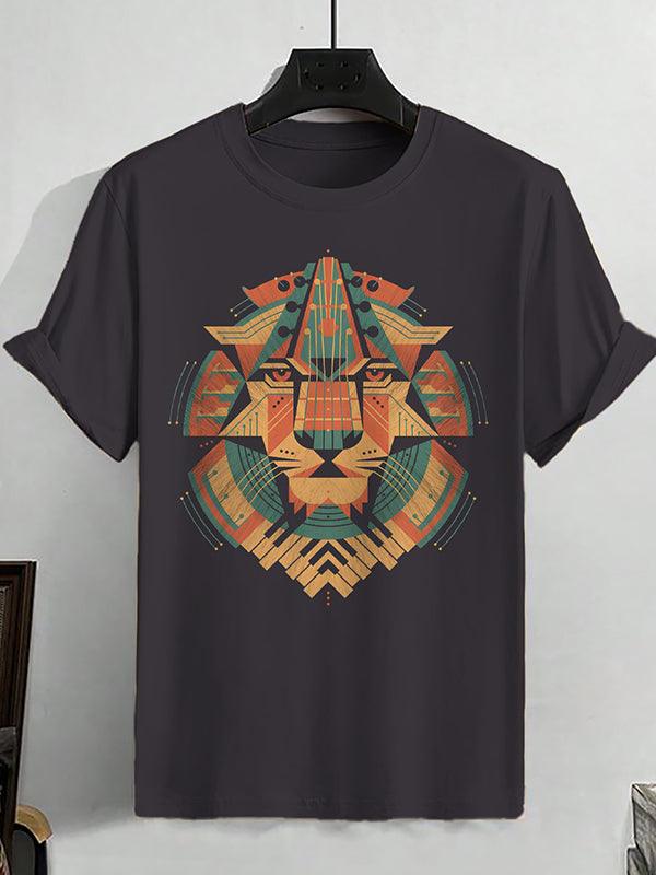 Men's African Lion Totem Graphic Print Cotton Casual T-Shirt