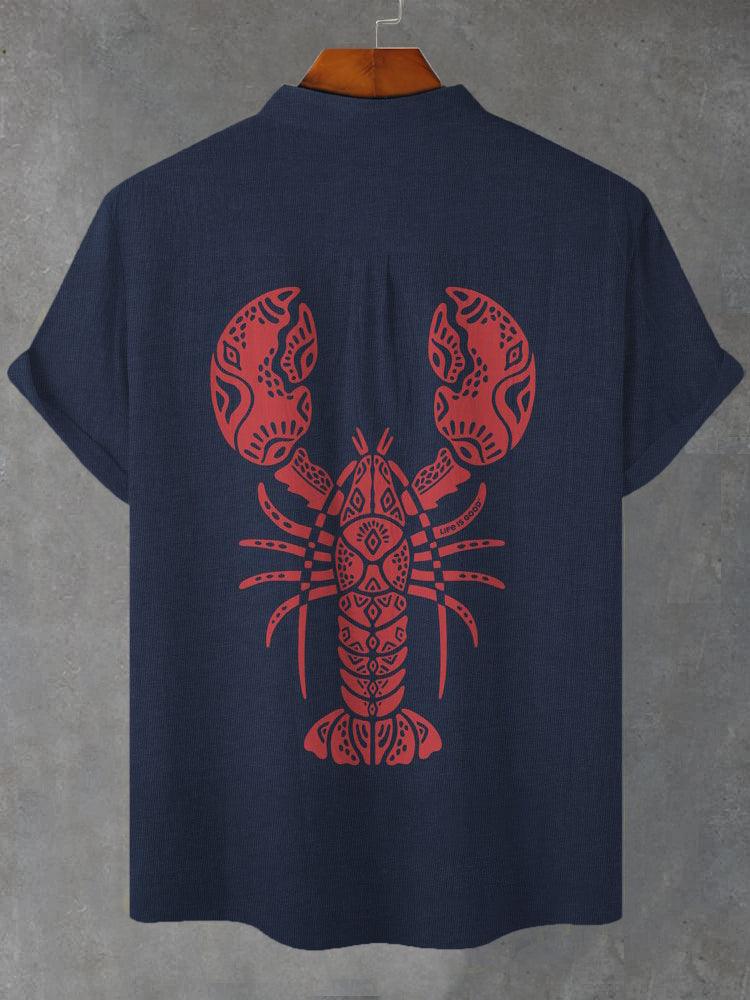 Ethnic Design Lobster Print Cotton Linen Casual Shirt