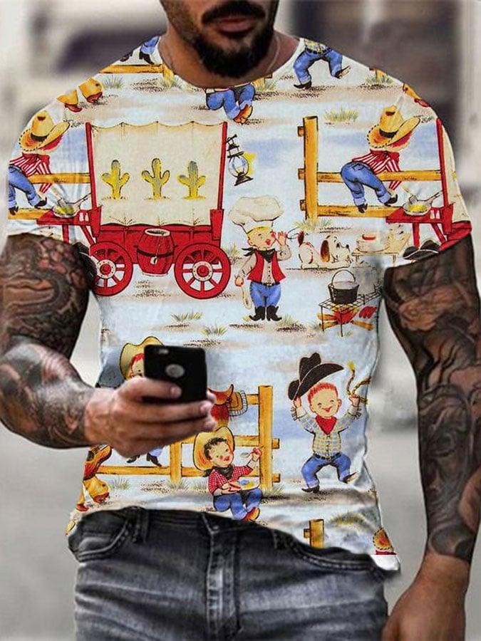 Men's Cute Kid Cowboy Print T-Shirt