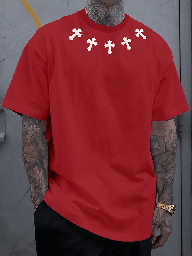 Men's Faith Cross Print Casual Short Sleeve T-Shirt