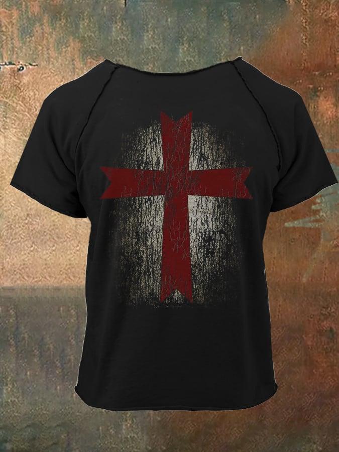 Men's Faith Crusader Templar Roll Hem Design Printed T-Shirt